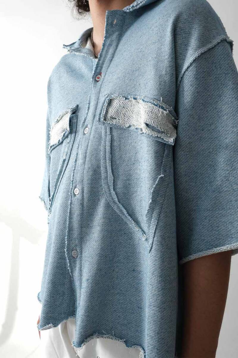 Distressed Boxy Fit Denim Desenli Gömlek - 4