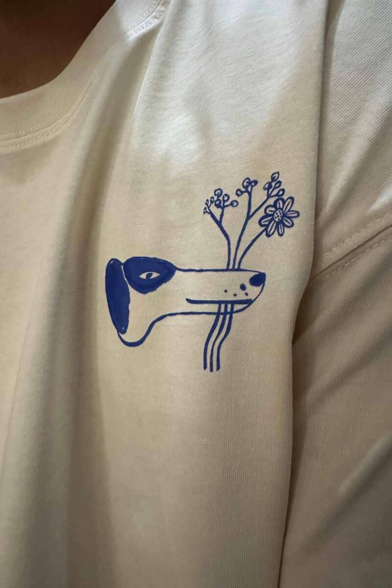 Dog Flower Baskılı Oversize Tişört - SOLDOUT (1)