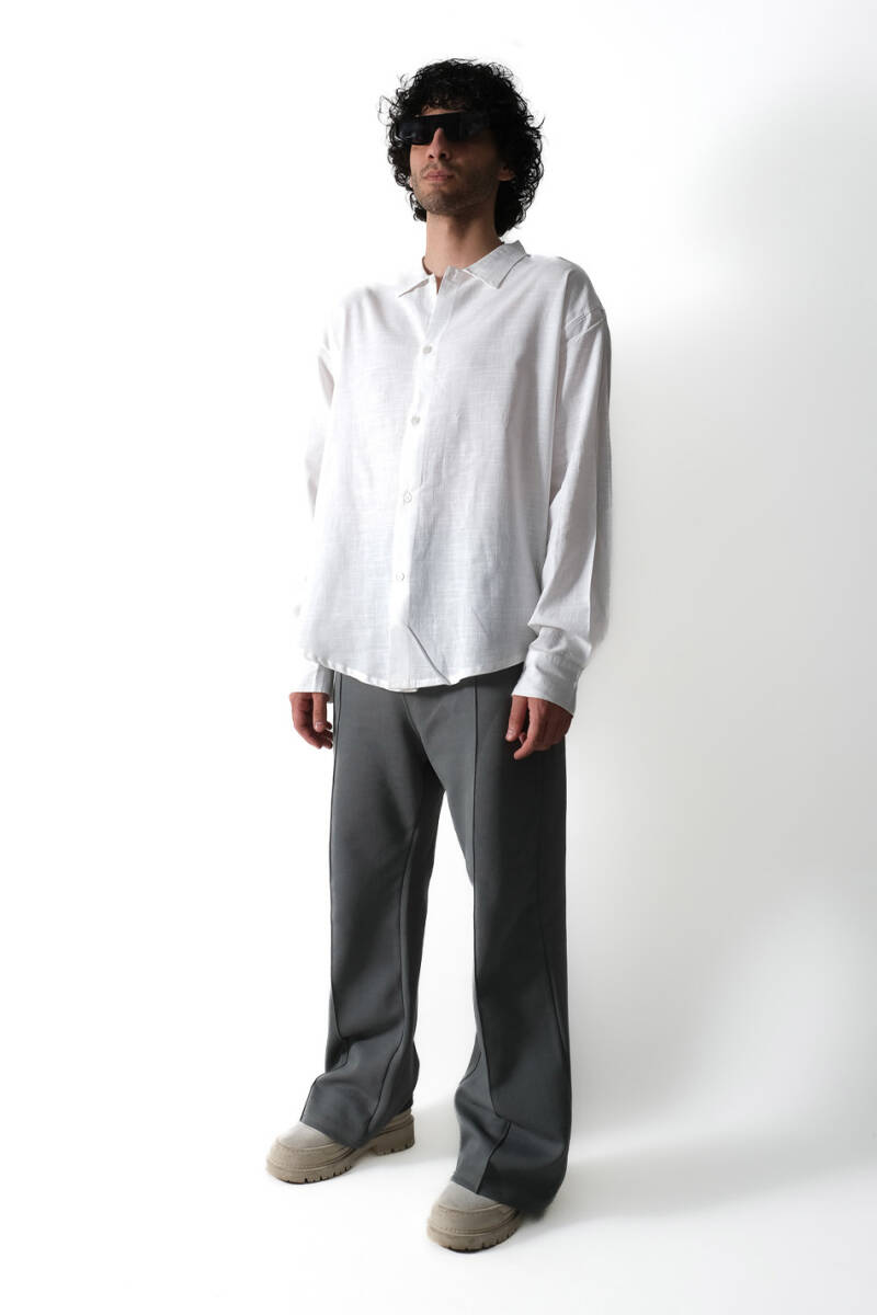 Don't Stress Beyaz Oversize %100 Pamuk İnce Gömlek - 5