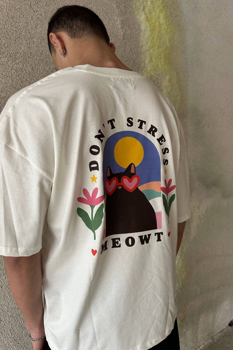 Don't Stress Meowt Baskılı Oversize Tişört - 3