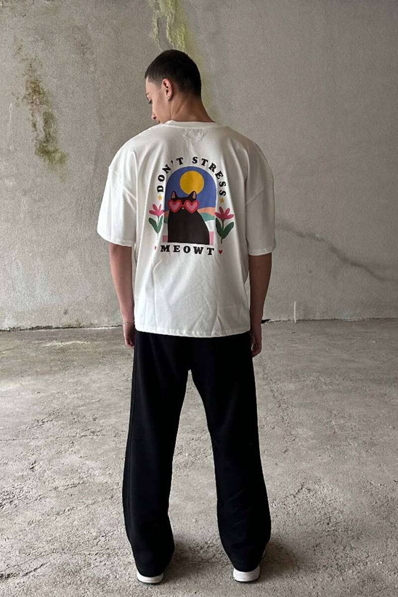 Don't Stress Meowt Baskılı Oversize Tişört 