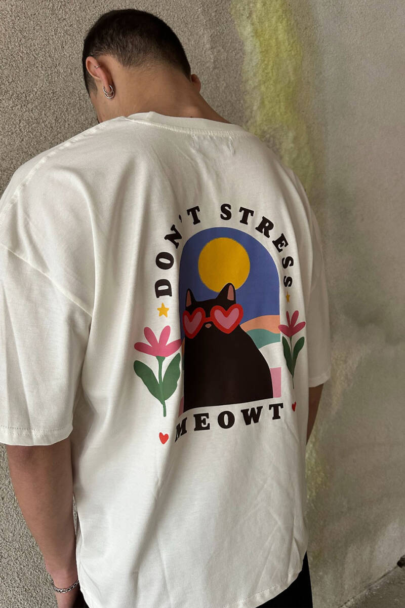 Don't Stress Meowt Baskılı Oversize Tişört - 3
