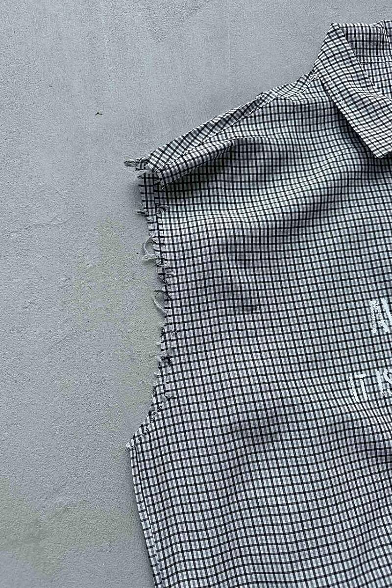 B.Bistami Ekoseli Distressed Kolsuz Boxy Fit Gömlek - 5