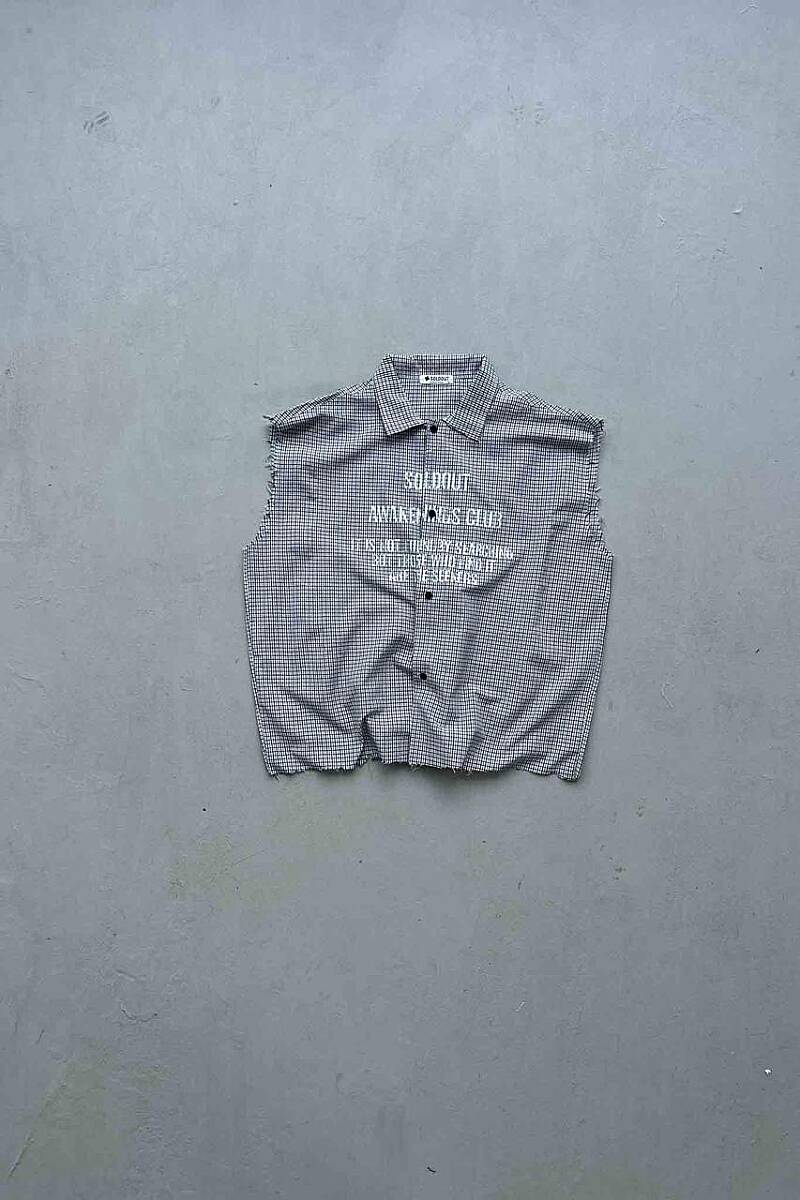 B.Bistami Ekoseli Distressed Kolsuz Boxy Fit Gömlek - SOLDOUT