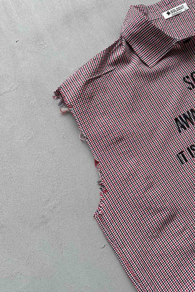 B.Bistami Ekoseli Distressed Kolsuz Boxy Fit Gömlek - 5