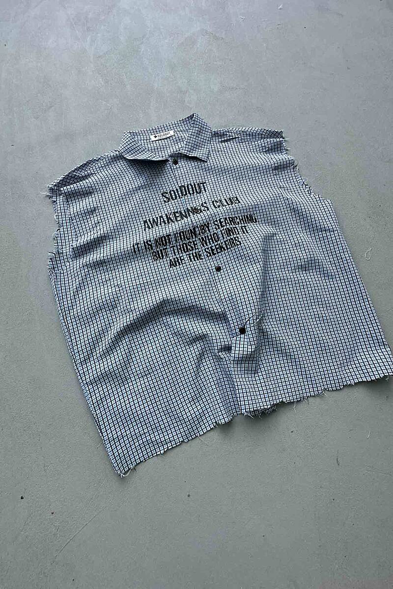 B.Bistami Ekoseli Distressed Kolsuz Boxy Fit Gömlek - 3