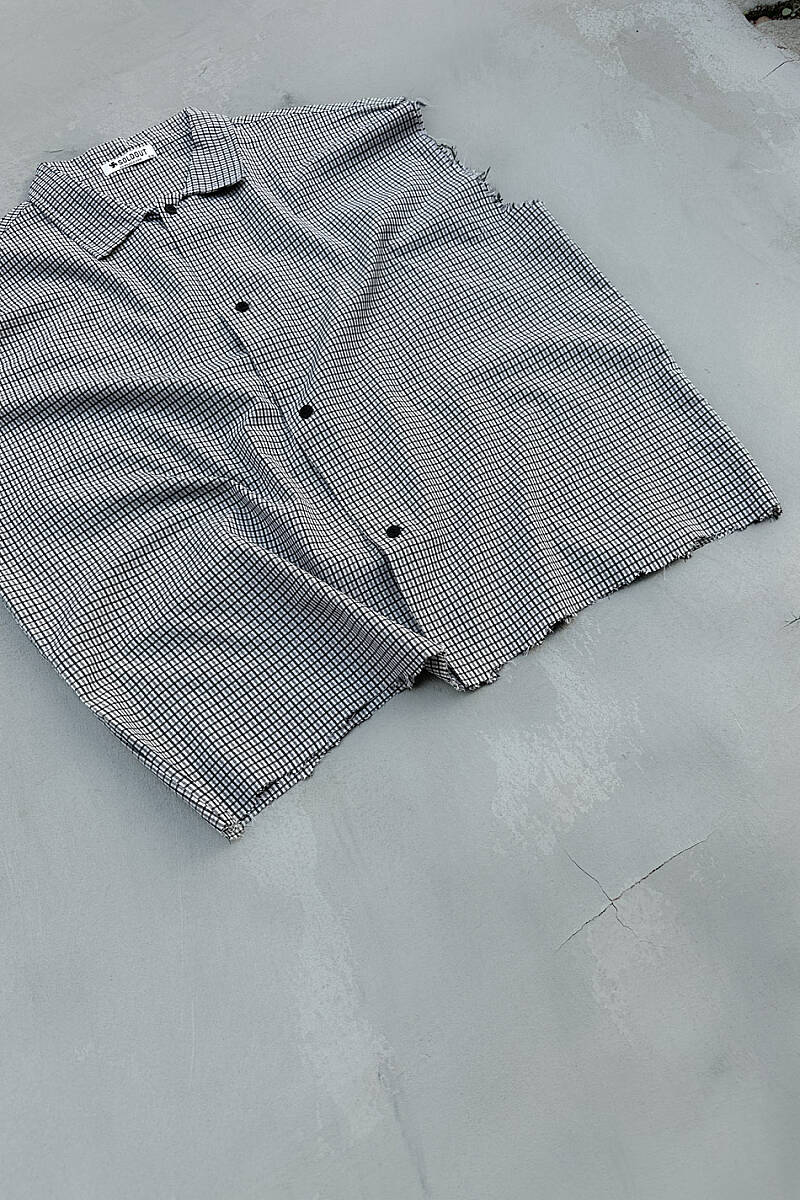 Ekoseli Distressed Kolsuz Boxy Fit Gömlek - SOLDOUT (1)