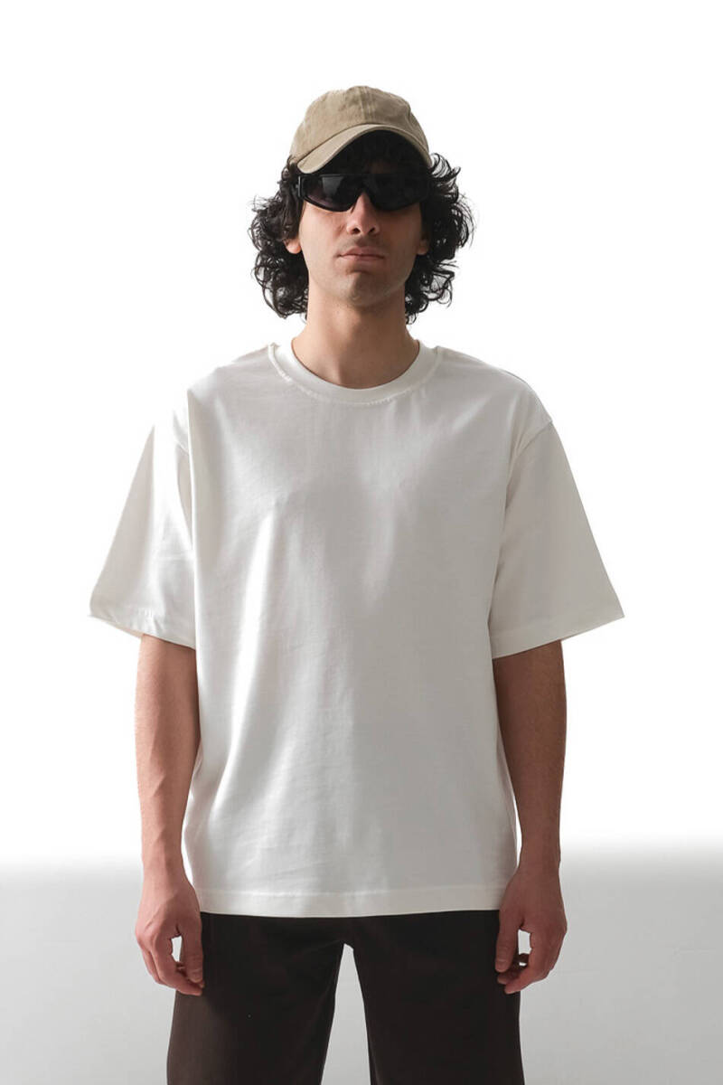 Ekru Basic Oversize Tişört 