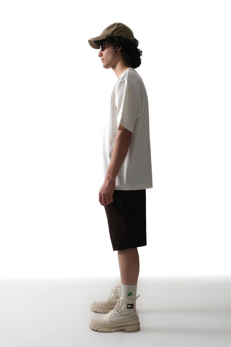 Ekru Basic Oversize Tişört - 4