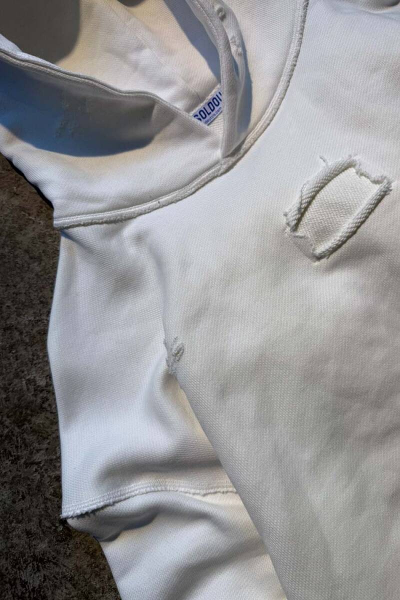 Ekru Handmade Distressed Oversize Boxy Fit Hoodie - 7