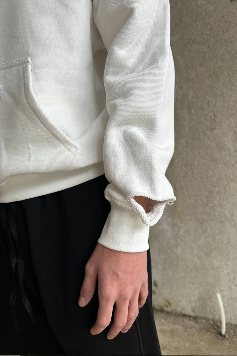 Ekru Handmade Distressed Oversize Boxy Fit Hoodie - 5