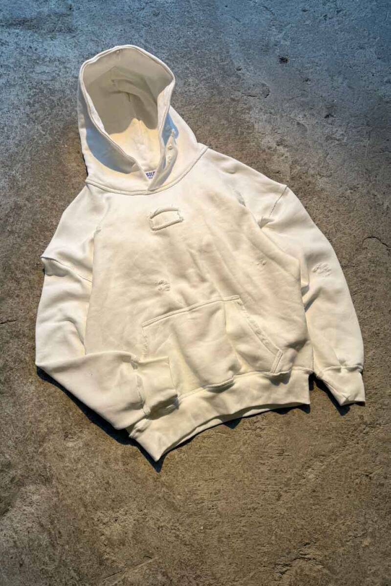 Ekru Handmade Distressed Oversize Boxy Fit Hoodie - 6