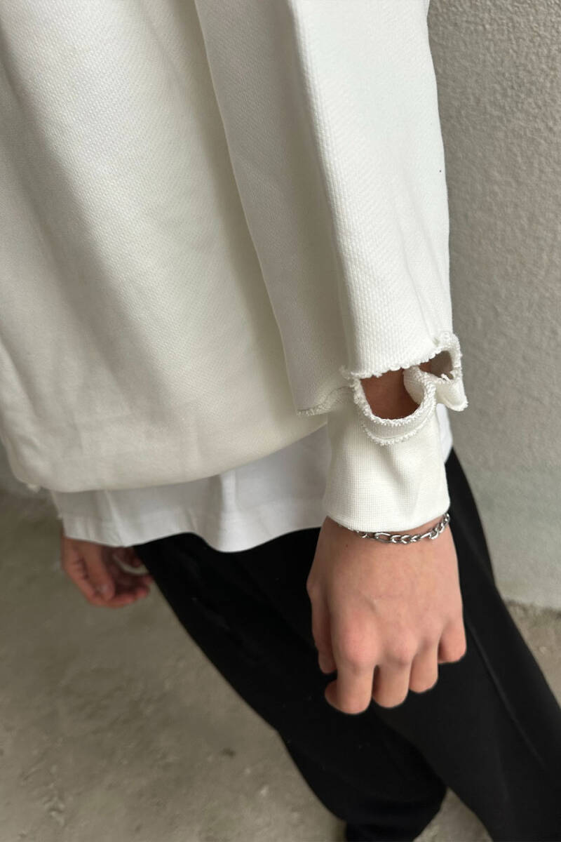 Ekru Handmade Distressed Oversize Boxy Fit Sweatshirt - 2