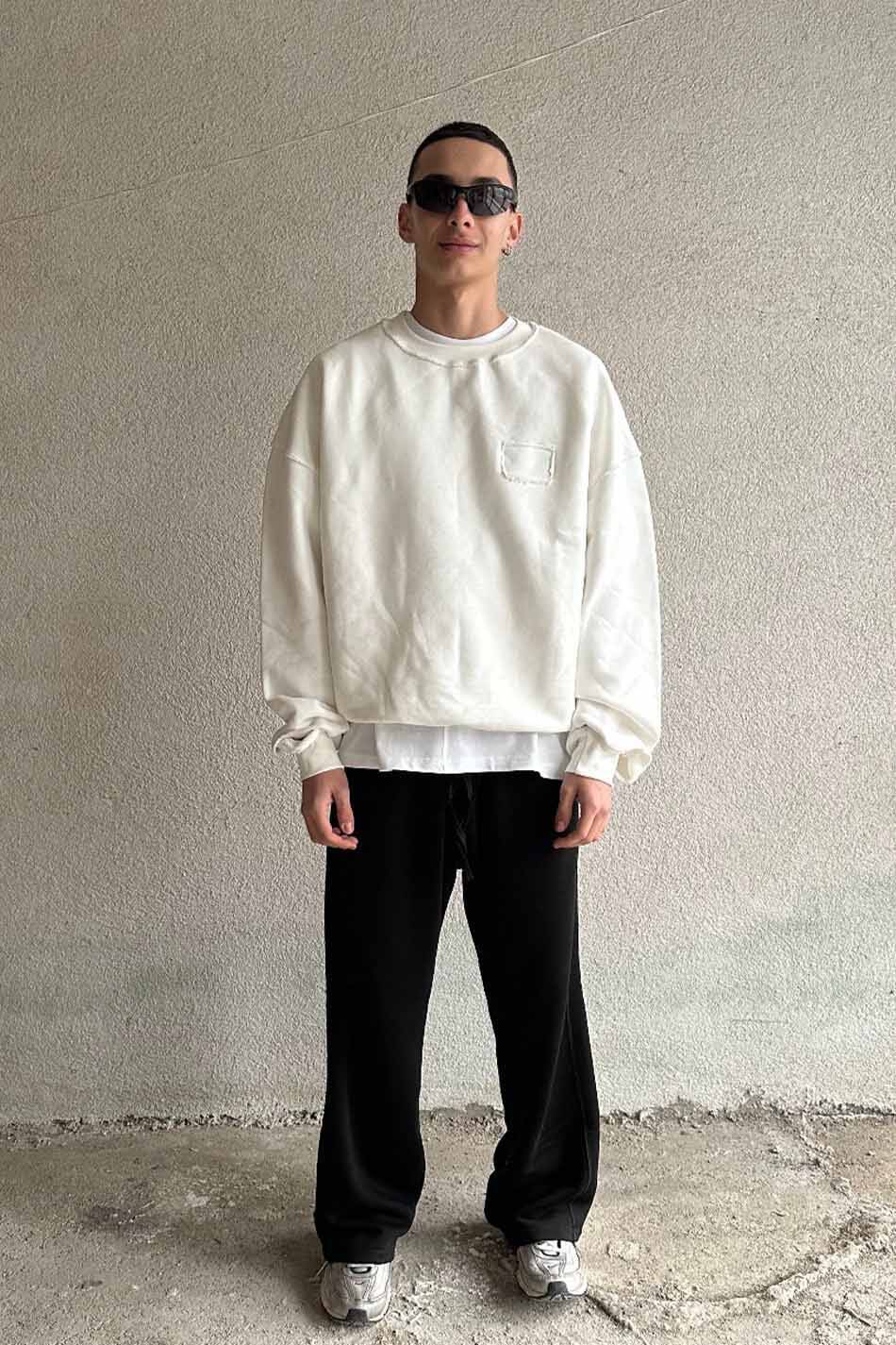 Ekru Handmade Distressed Oversize Boxy Fit Sweatshirt - SOLDOUT