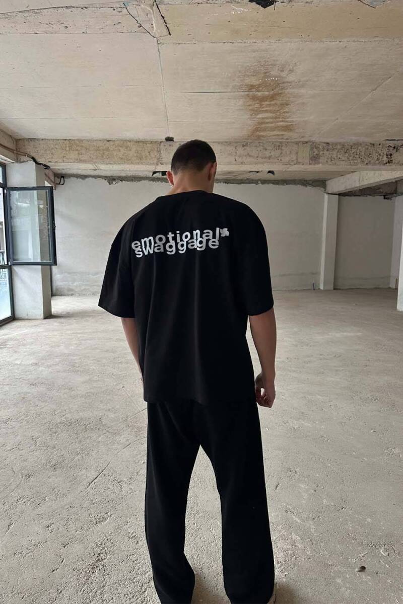 Emotional Swaggage Baskılı Siyah Oversize Tişört - 3