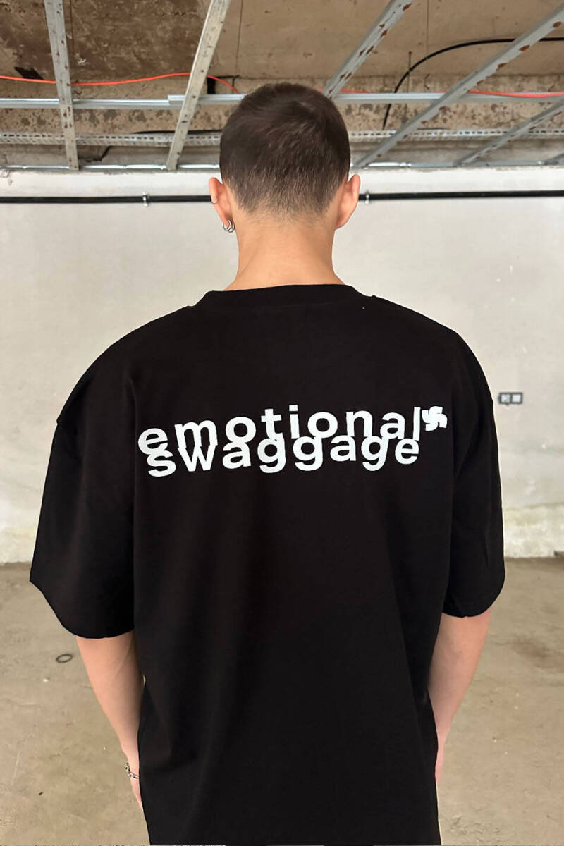 Emotional Swaggage Baskılı Siyah Oversize Tişört - 2
