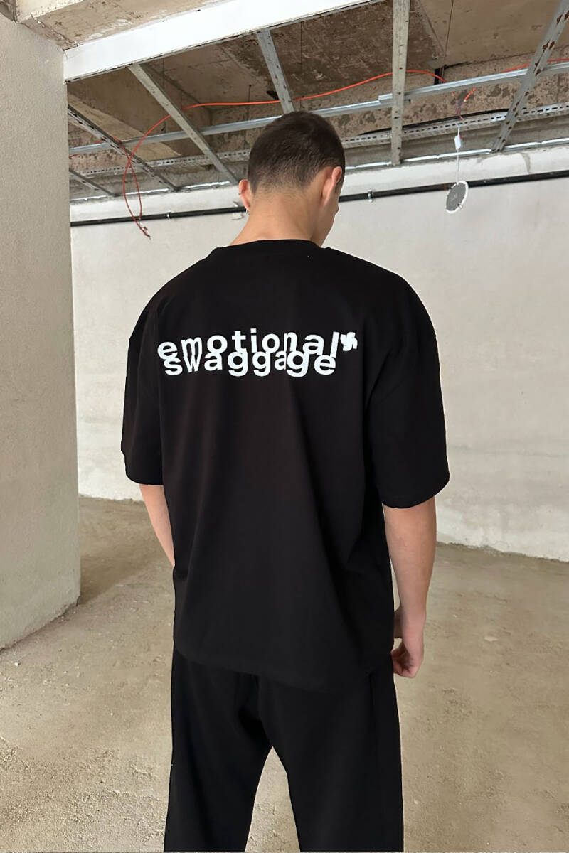 Emotional Swaggage Baskılı Siyah Oversize Tişört - 1