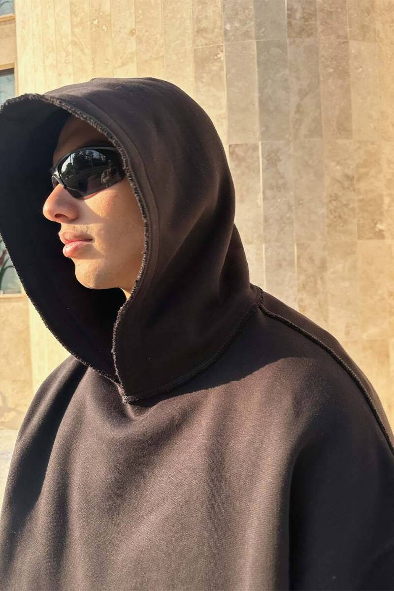 Extra Oversize Siyah Heavyweight Hoodie - 11