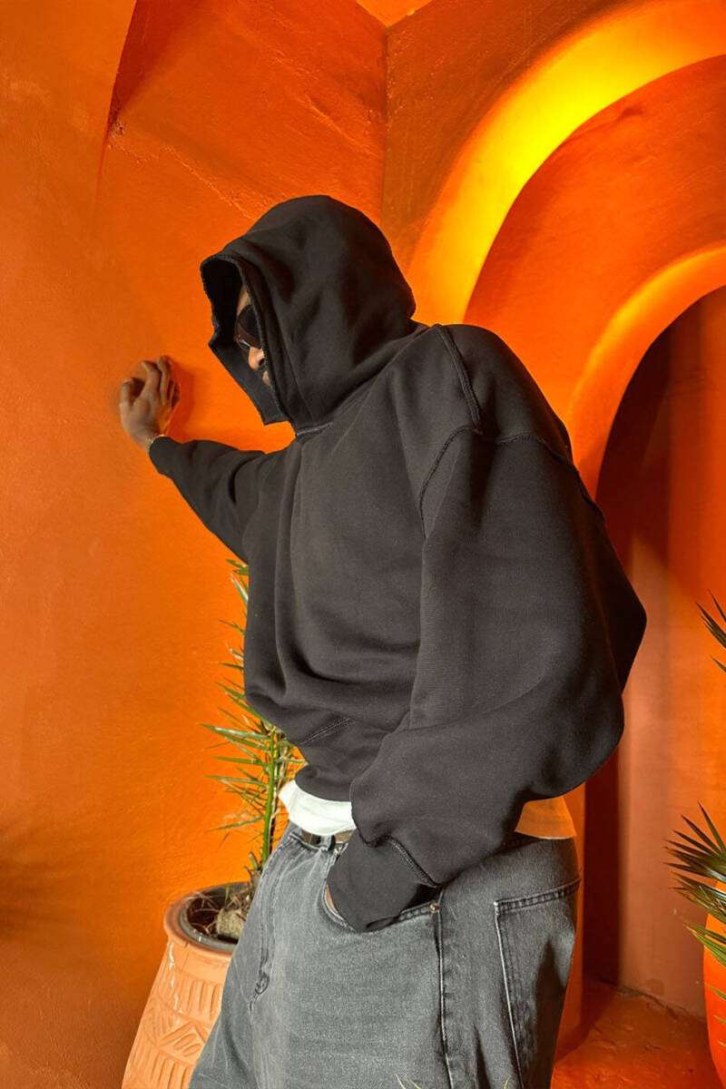 Extra Oversize Siyah Heavyweight Hoodie - 7