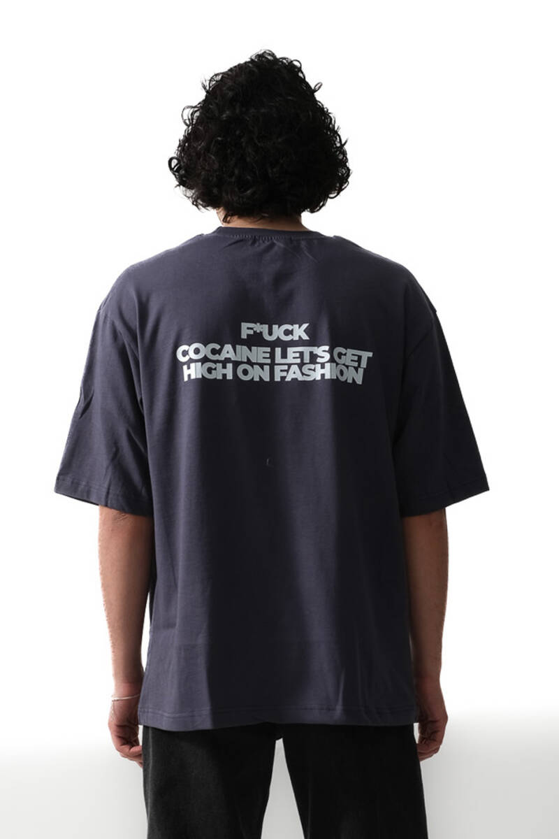 F*ck Cocaine Antrasit Oversize Tişört - 1