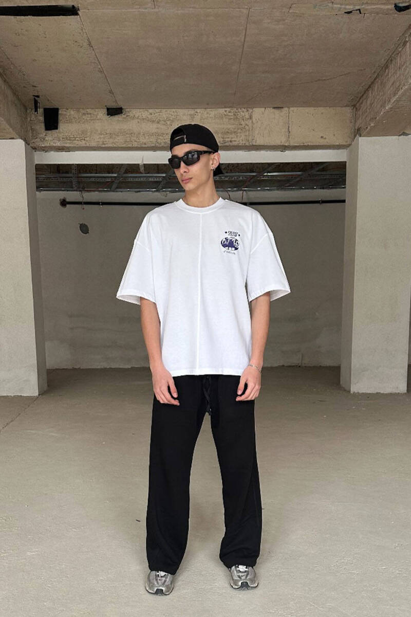 Fight Club Baskılı Ters Dikiş Detaylı Beyaz Heavyweight Oversize Tişört - SOLDOUT