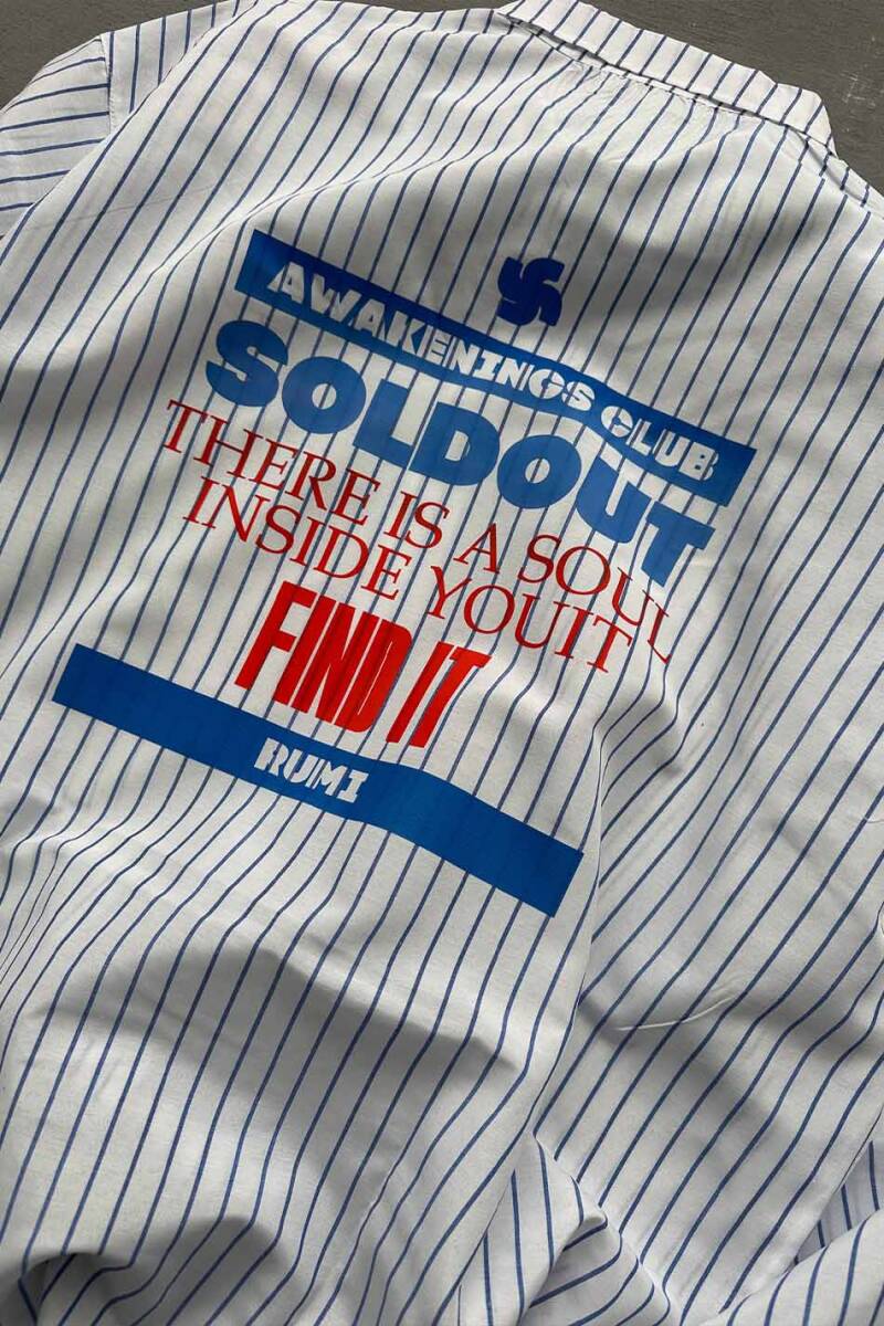 FIND IT İnce Lacivert Çizgili Oversize Gömlek - 3