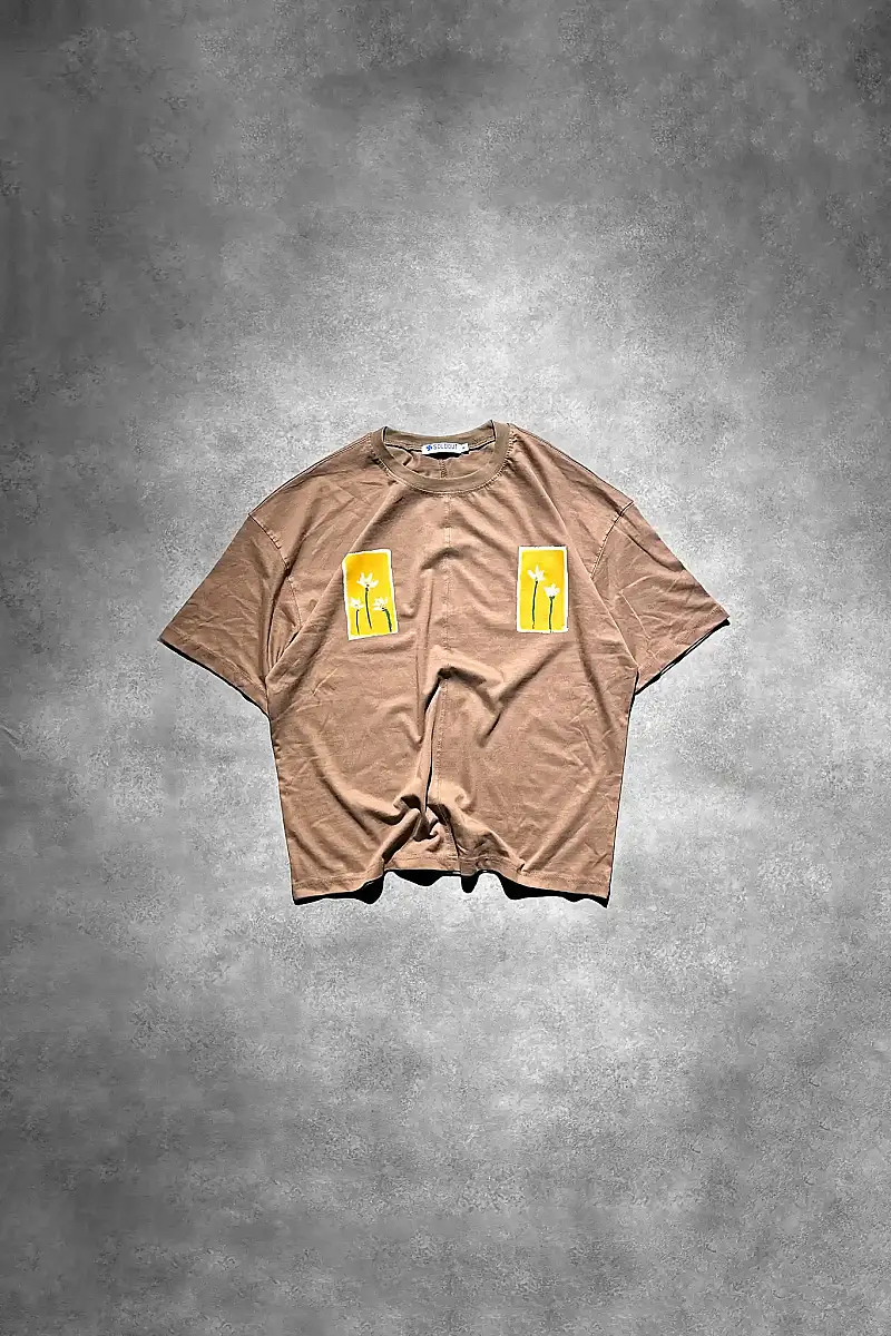 Flowers Kahverengi Baskılı Oversize T-Shirt - 1