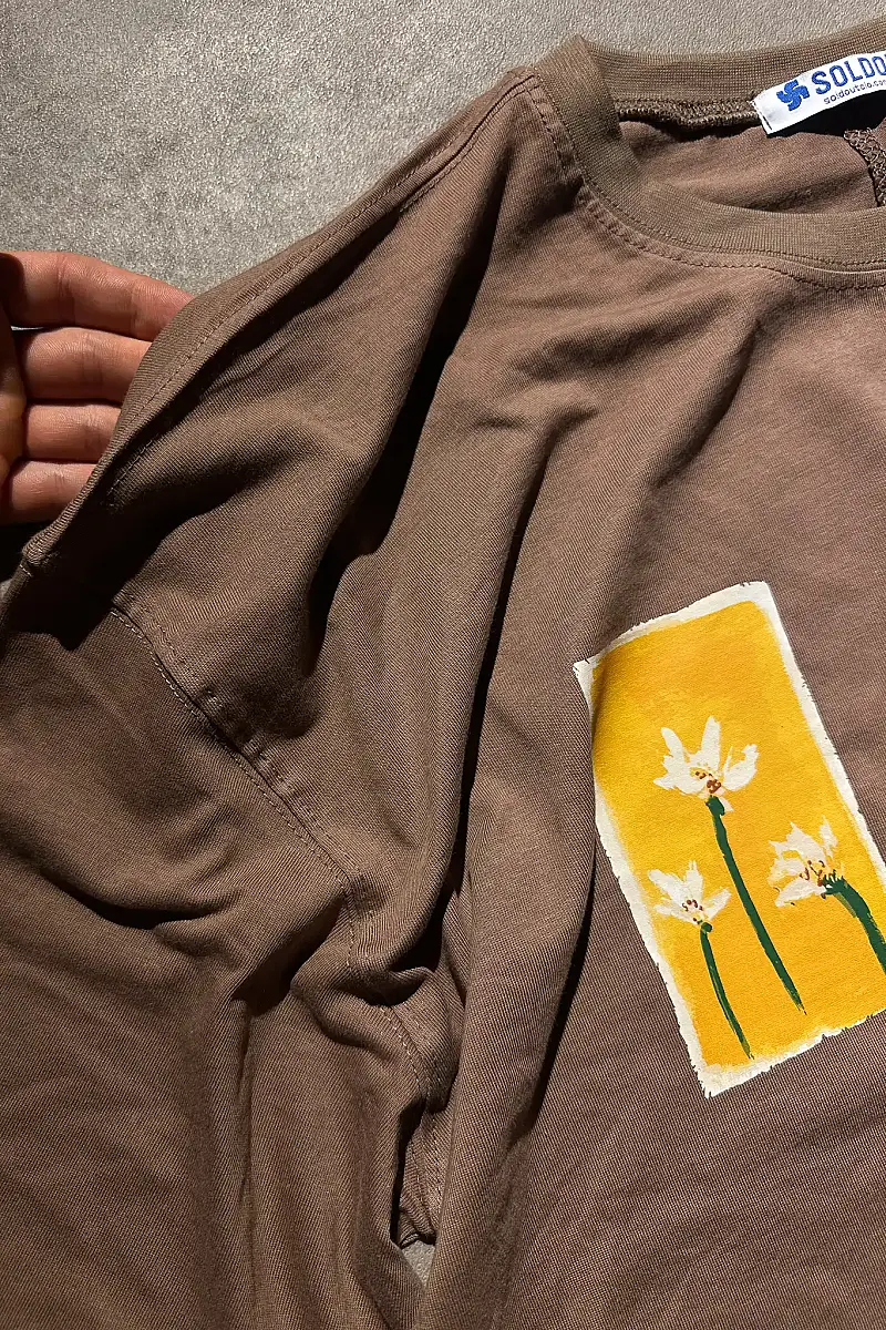 Flowers Kahverengi Baskılı Oversize T-Shirt - 3