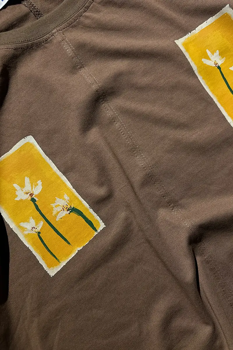 Flowers Kahverengi Baskılı Oversize T-Shirt - 4