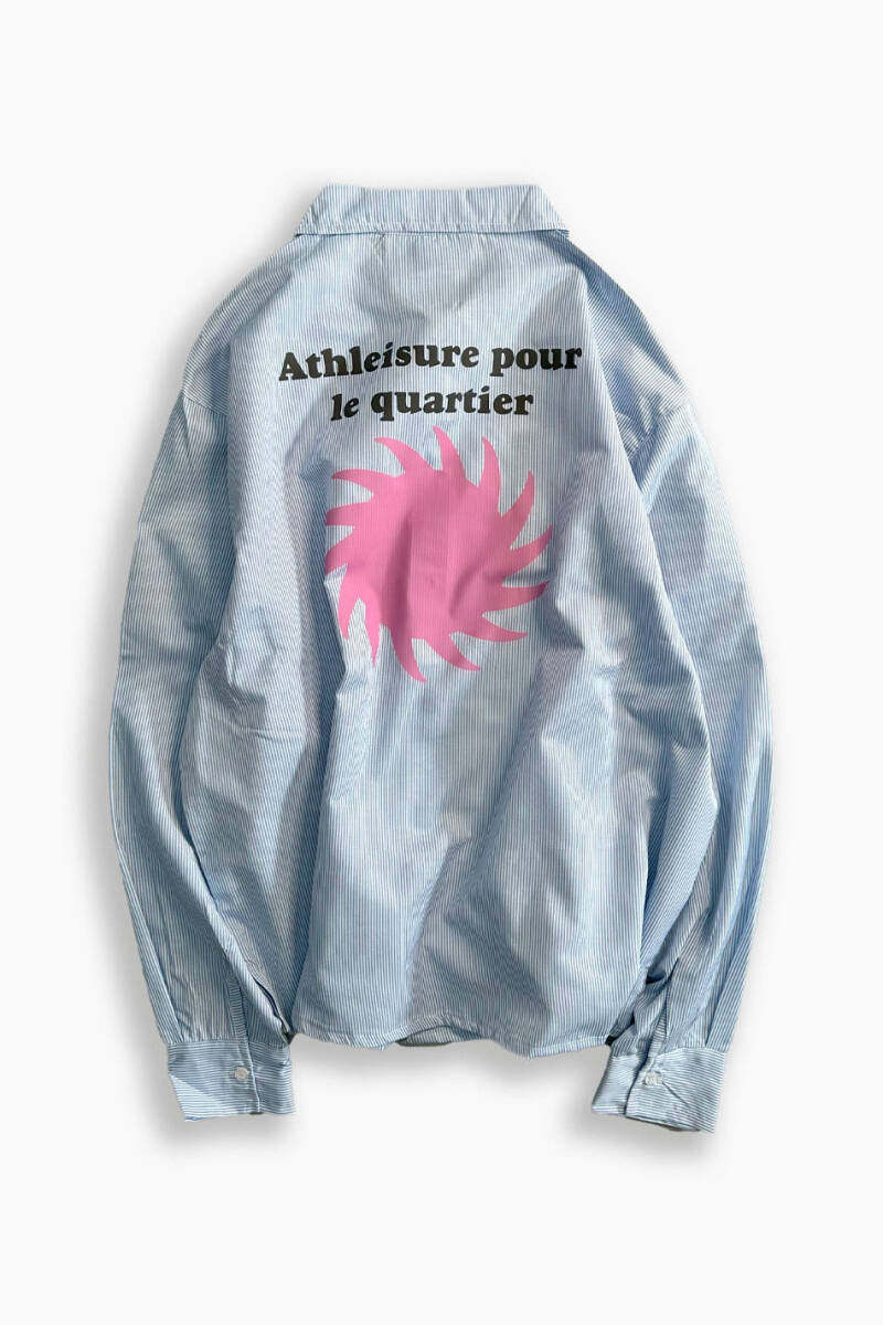 Athleisure İnce Mavi Çizgili Oversize Gömlek - 1
