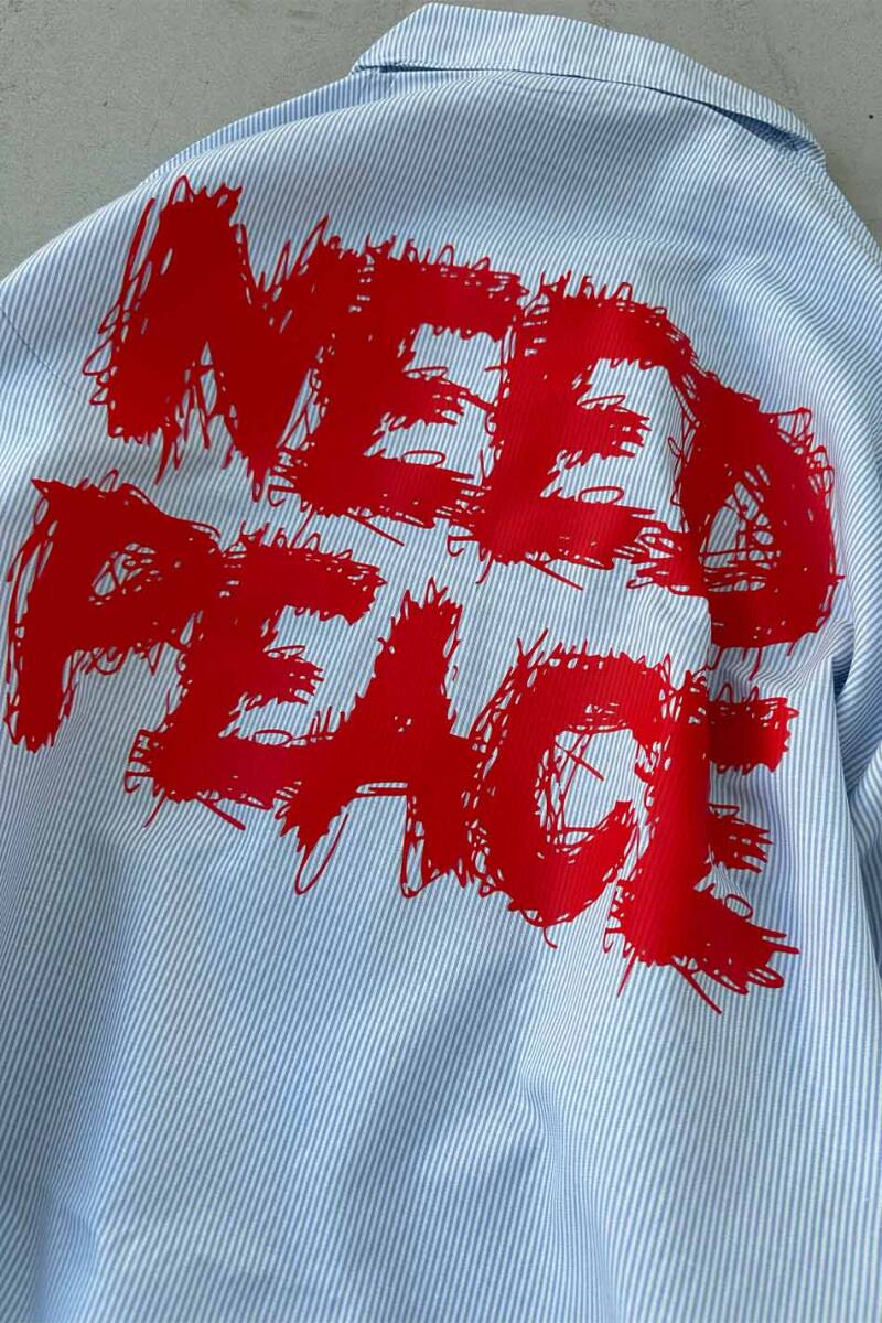 Need Peace İnce Mavi Çizgili Oversize Gömlek - 6