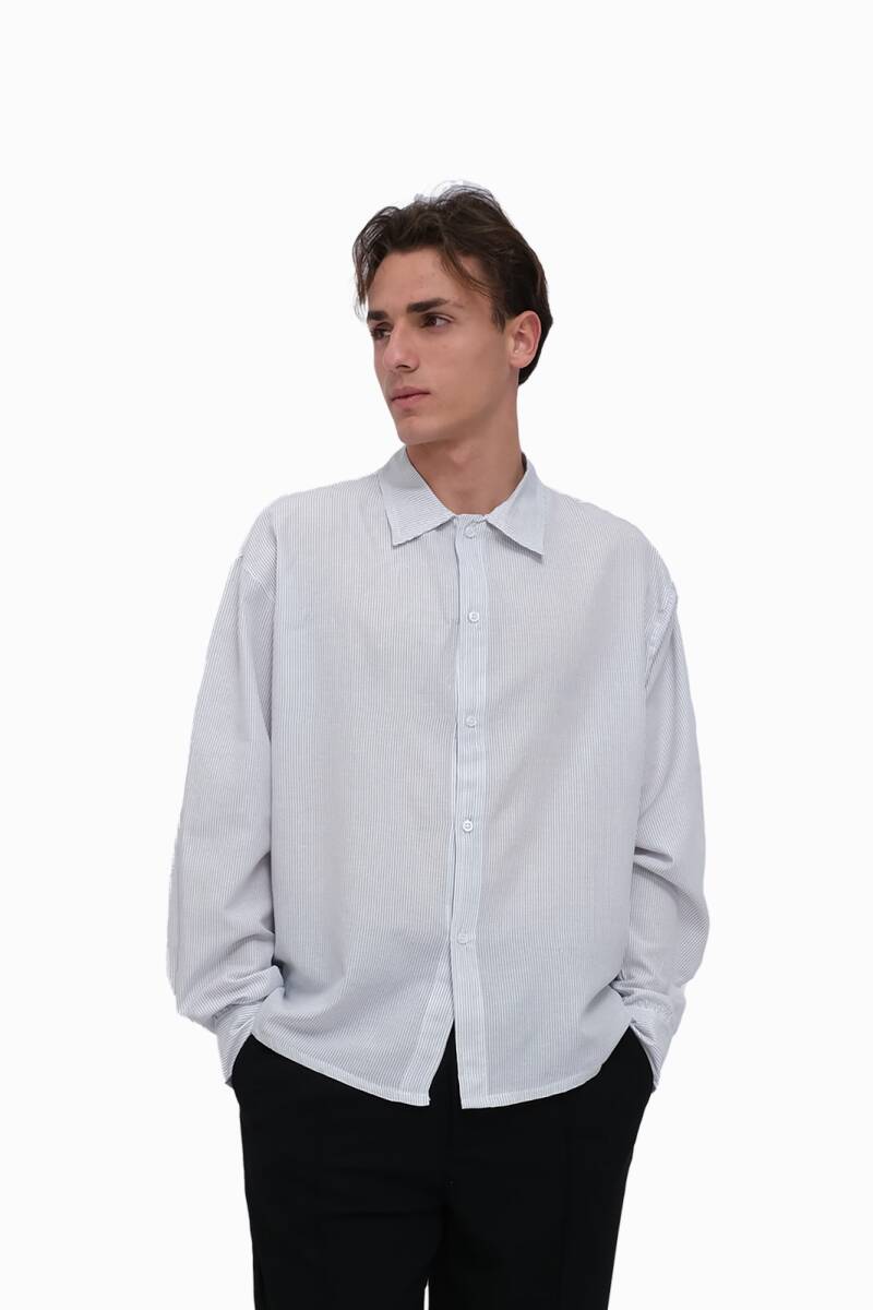  Freelancers İnce Siyah Çizgili Oversize Gömlek - 4