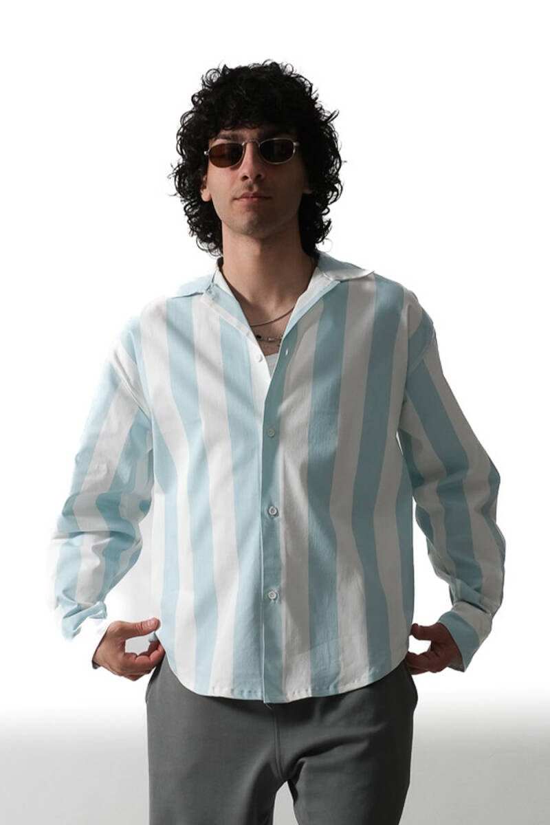 Fresh Blue Çizgili Essential Oversize Gömlek - 2