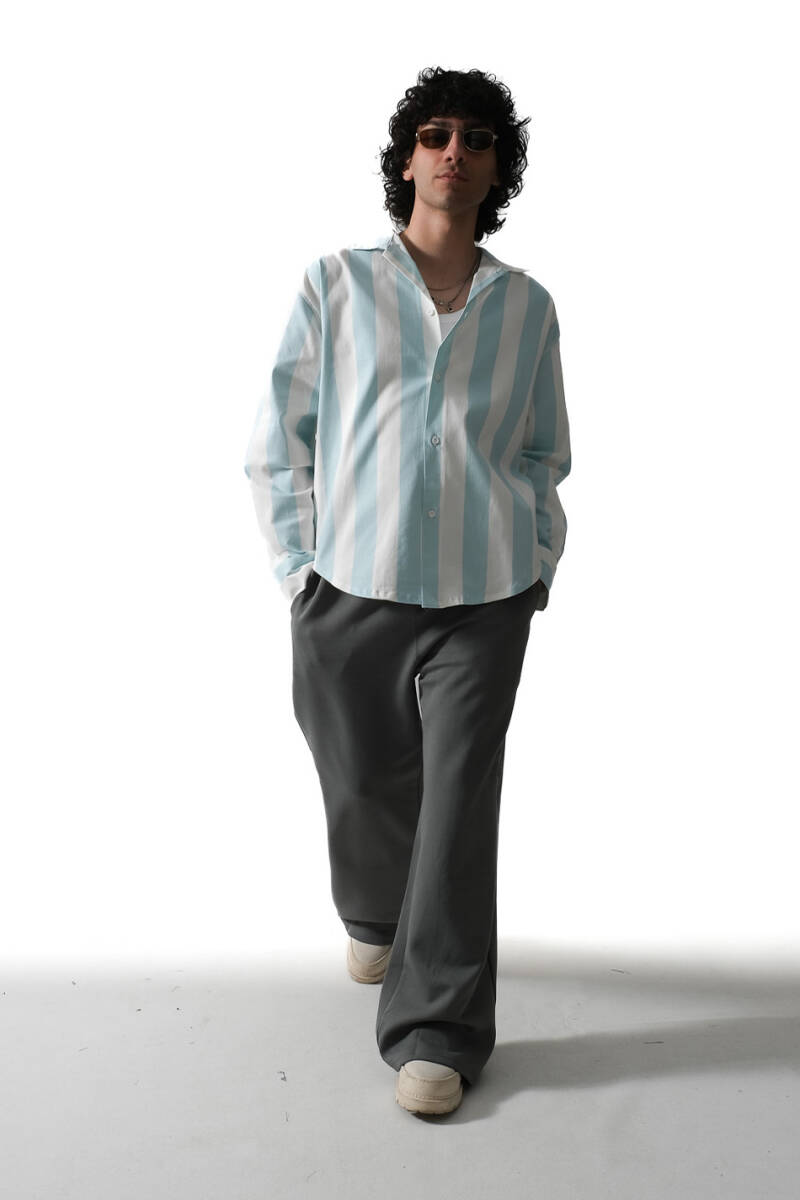 Fresh Blue Çizgili Essential Oversize Gömlek - 4