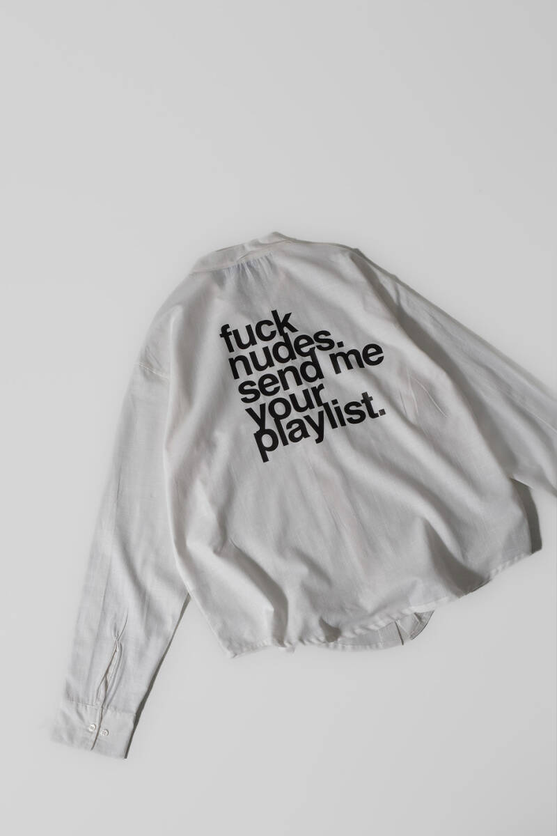 Fuck Nudes Beyaz Oversize %100 Pamuk İnce Gömlek - 2