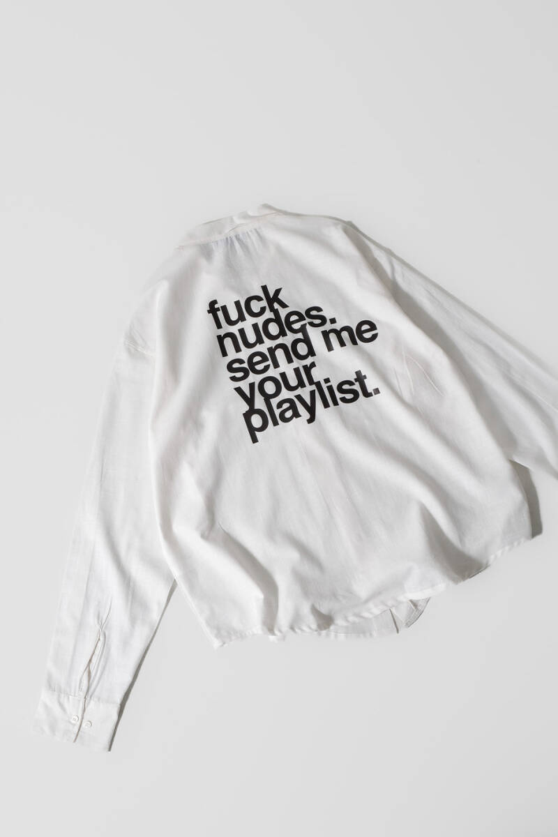 Fuck Nudes Beyaz Oversize %100 Pamuk İnce Gömlek - 6