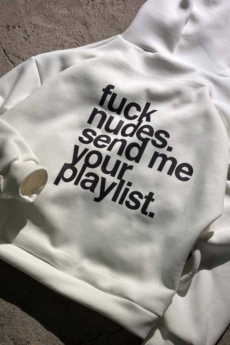 Fuck Nudes Ekru Oversize Boxy Fit Hoodie - 2