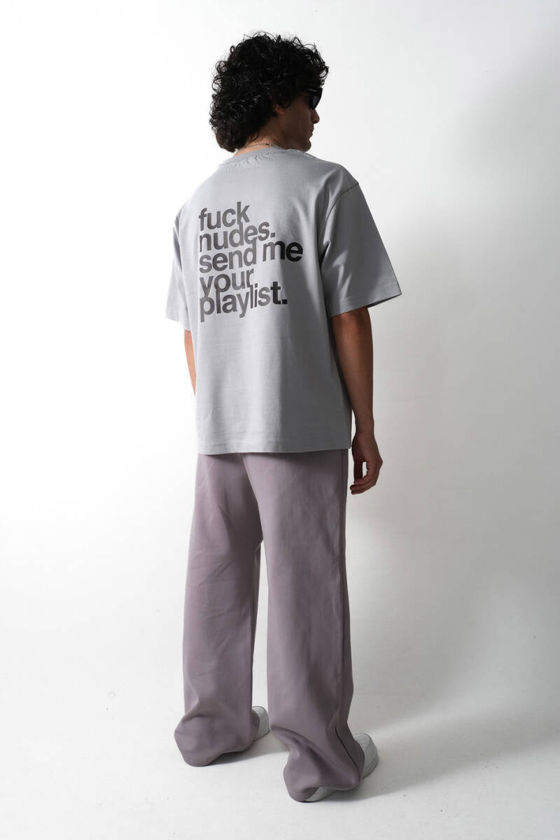 Fuck Nudes Gri Oversize Tişört - 3