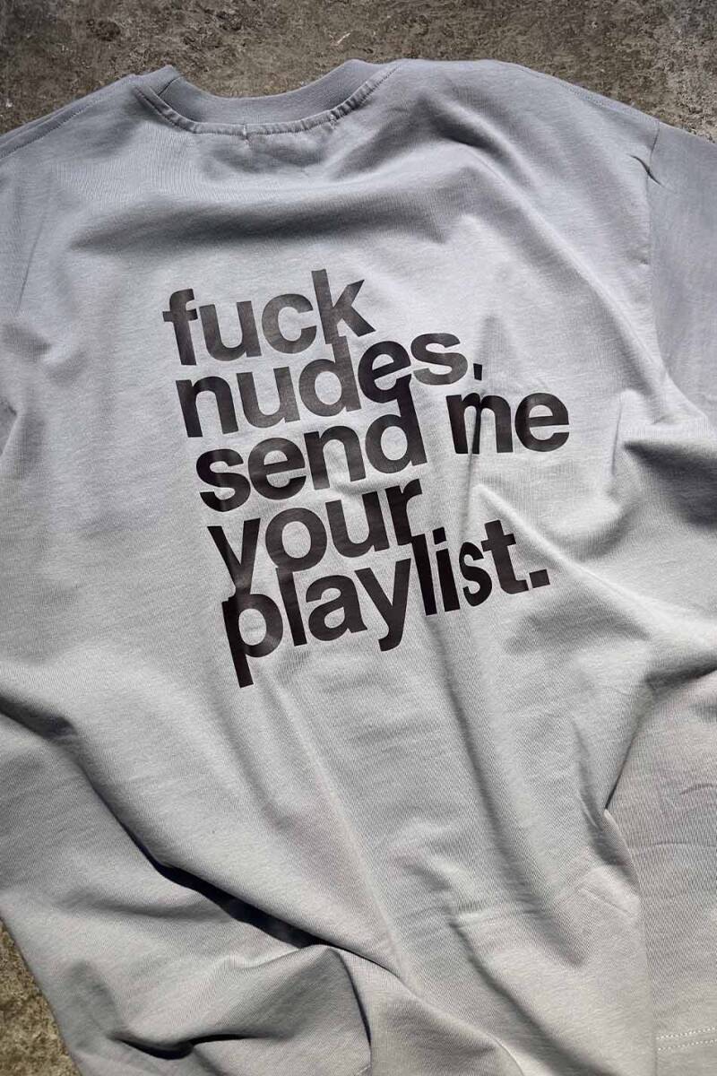 Fuck Nudes Gri Oversize Tişört - 8