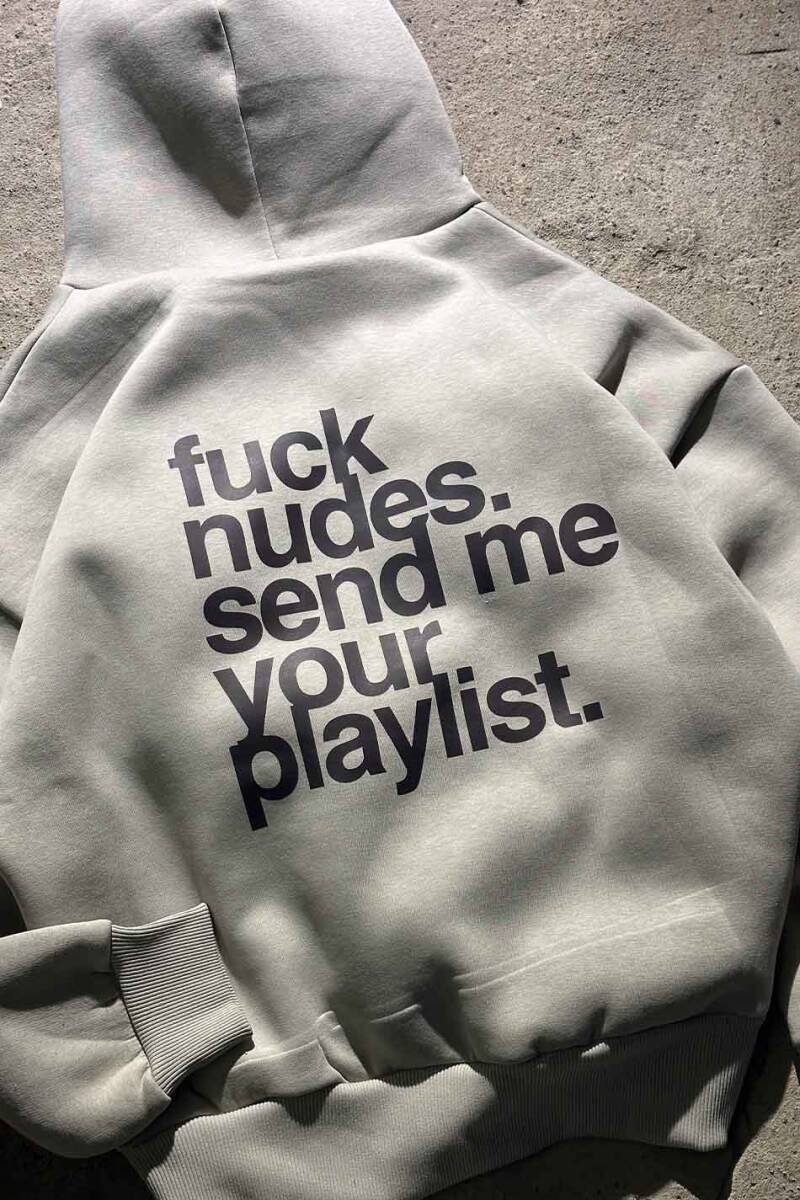 Fuck Nudes Taş Rengi Oversize Boxy Fit Hoodie - SOLDOUT (1)