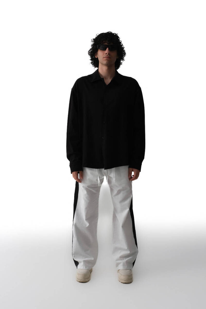 Fuck Nudes Baskılı Siyah Oversize Kumaş Gömlek - 4