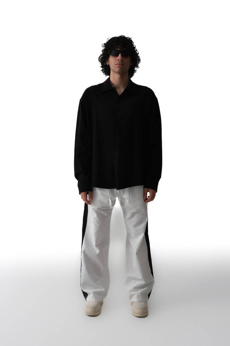 Fuck Nudes Baskılı Siyah Oversize Kumaş Gömlek - 4