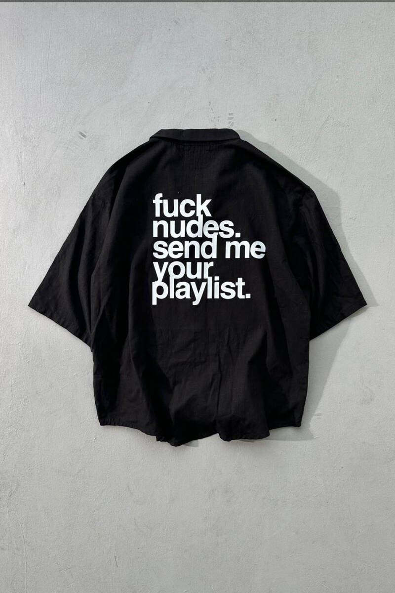 Fuck Nudes Siyah Oversize Yarım Kol %100 Pamuk İnce Gömlek - 1