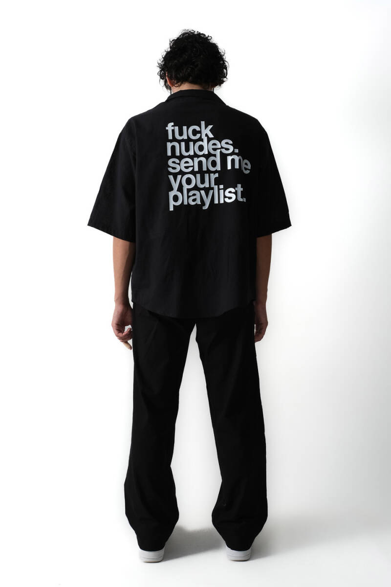 Fuck Nudes Siyah Oversize Yarım Kol %100 Pamuk İnce Gömlek - 3