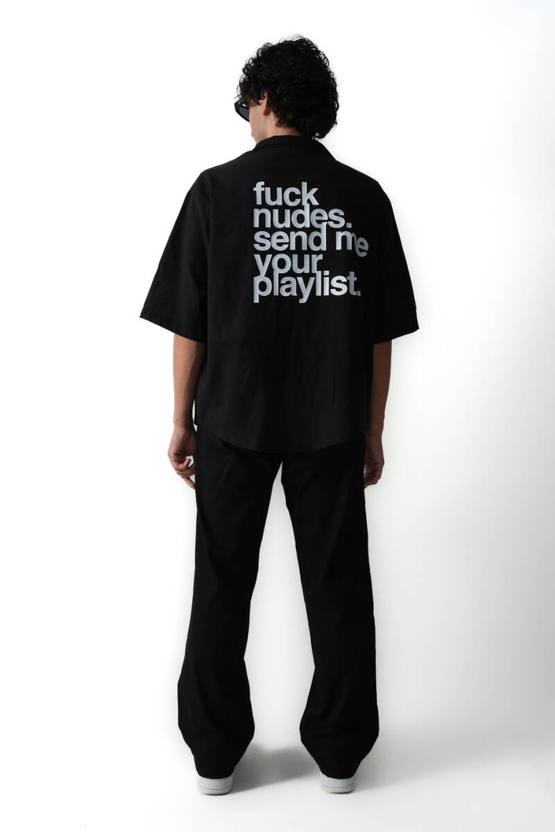 Fuck Nudes Siyah Oversize Yarım Kol %100 Pamuk İnce Gömlek - 7