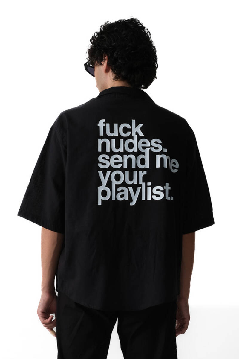 Fuck Nudes Siyah Oversize Yarım Kol %100 Pamuk İnce Gömlek - 2