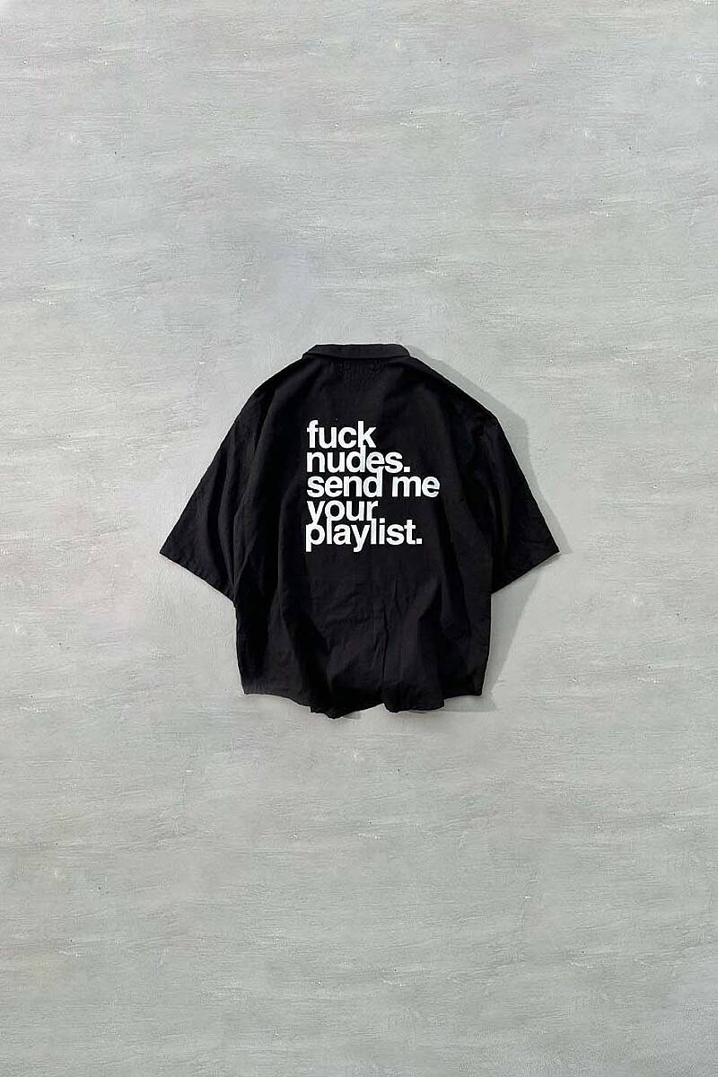 Fuck Nudes Siyah Oversize Yarım Kol %100 Pamuk İnce Gömlek - SOLDOUT