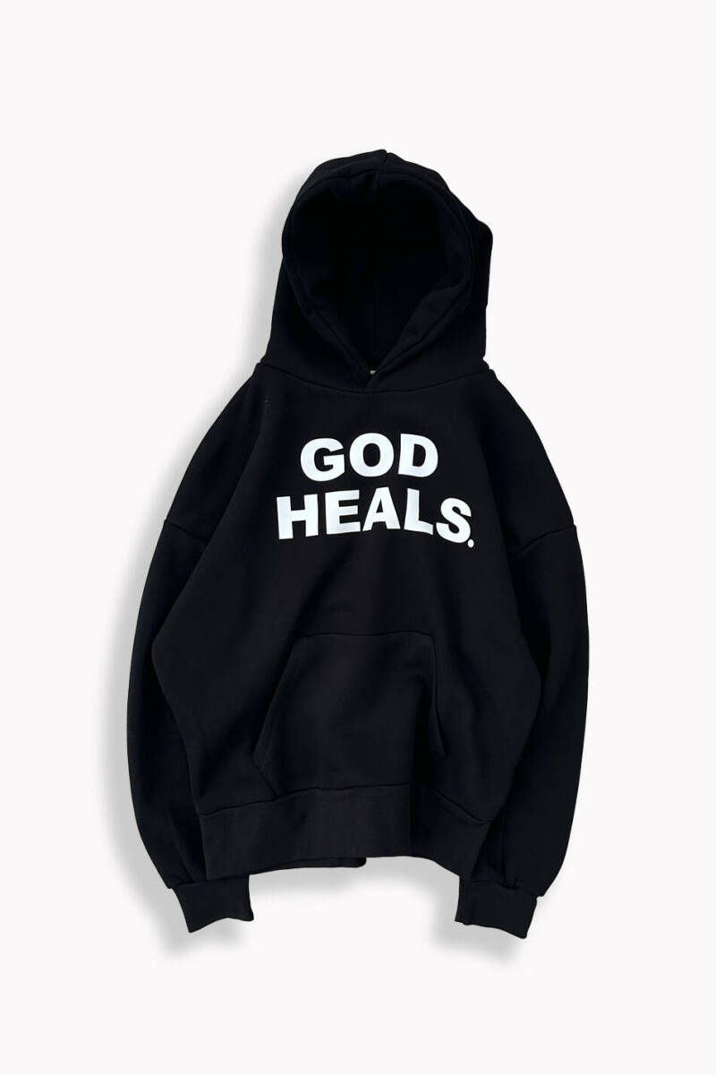 God Heals Siyah Oversize Boxy Fit Hoodie - SOLDOUT