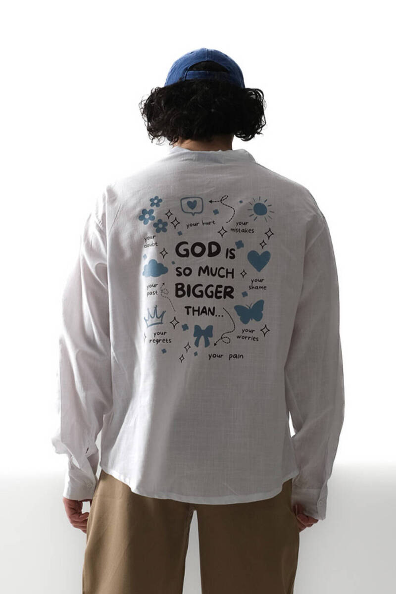 God İs So Much Bigger Than... Beyaz Oversize %100 Pamuk İnce Gömlek - 1