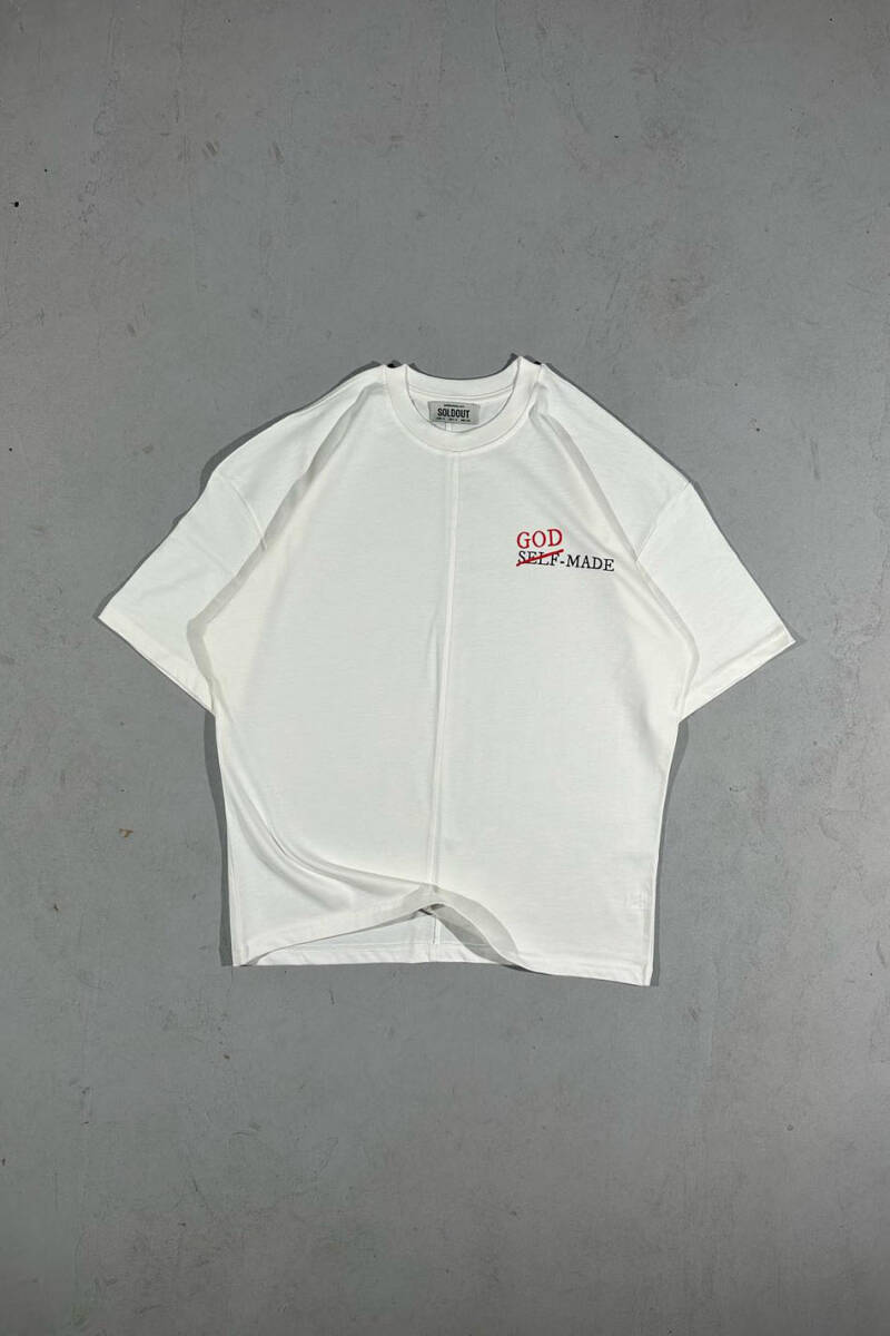 God Made Baskılı Dikiş Detaylı Oversize Tişört - 2
